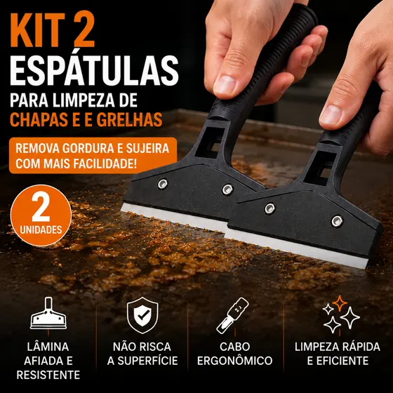 Kit 2 Espátula Limpeza Chapa e Churrasqueira