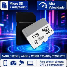 Cartão de Memória Micro SD 1TB 16GB 32GB 64GB 128GB 256GB 512GB Velocidade Alta + Adaptador SD