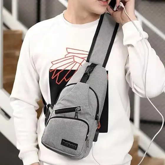 Bag unissex usb bolsa ombro mochila porta celular carteira documento fone de achadinhoss