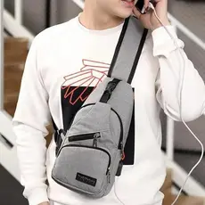 Bag unissex usb bolsa ombro mochila porta celular carteira documento fone de achadinhoss