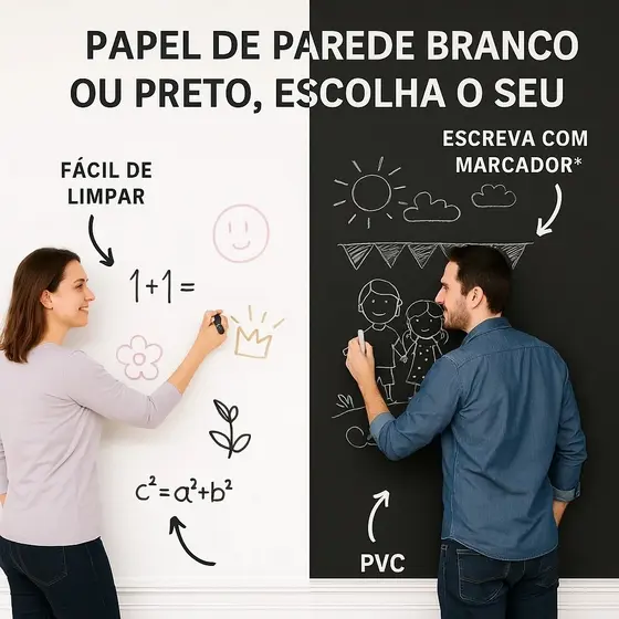 Papel parede quadro branco pvc 2 metros adesivo marcador infantil escritorio decoracao lousa de achadinhoss