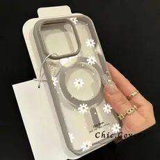 Tela Cheia Margarida Flor Caso Magnético Para iPhone 11 15 17 16 12 14 13Pro Max Plus Fosco Capa Clara X XR XS celular