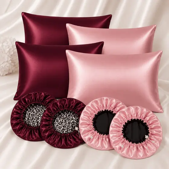 Kit Premium Touca de Seda Cetim Dupla Face + Fronha Cetim para Dormir Anti Frizz Para todos os Cabelos