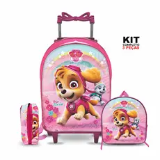 Mochila escolar Patrulha Skye com Lancheira e Estojo - Rodinha - Menina - Feminino