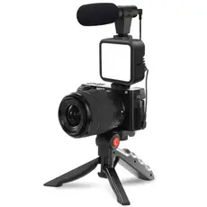KIT 2 Tripé Estabilizador de Mão kit vlog 5 em 1 gimbal Microfone Celular Gravação De Vídeo  fast