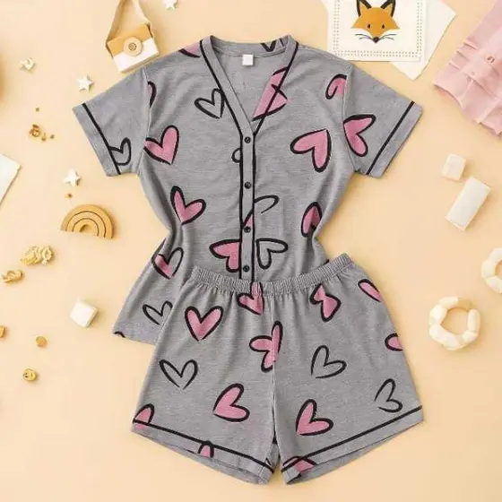 Baby Doll Americano Coração Malha Premium Blogueira Amamentação Cirurgico c/ botoes Funcionais