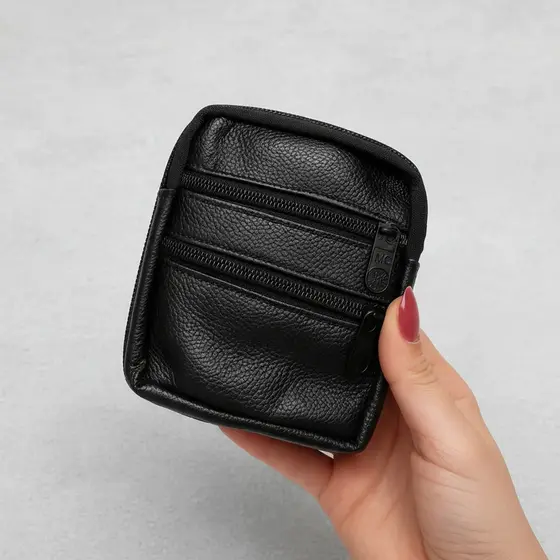 Porta Moedas Grande Em Couro Legítimo Com 3 Zíperes FN Couro