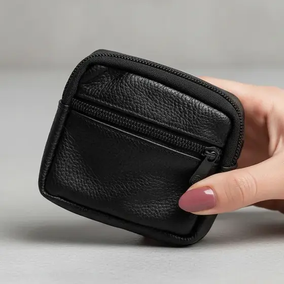 Porta Moedas Em Couro Legítimo Fn Couro Com 2 Zíperes