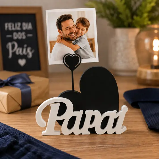 Porta-Retrato Dia dos Pais Papai com Coração Escultura 3D Porta-Foto Presente Criativo Premium