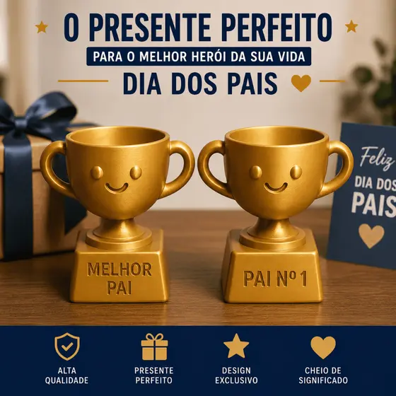 Troféu Melhor Pai Presente Dia dos Pais Taça Decorativa Dourada Mini Troféu Nº1 Premium 10cm