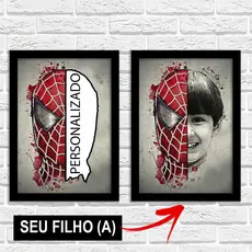 Quadro Personalizado Homem Aranha Foto do Seu Filho Moldura 45x34cm MDF Decorativo Quarto Menino Herói Presente Criança