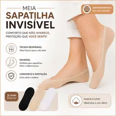 Meia Sapatilha Invisível Feminina Antiderrapante Confortável 34/39