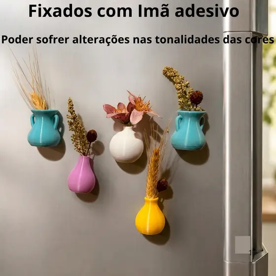 Kit com 5 Mini Vasos Imã de Geladeira Magnético Decorativo Presente