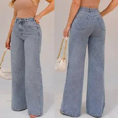 Calça Feminina Wide Leg  GLITER BRILHO Jeans Cos Alto Sem Laycra Elastano 100% Algodão Pantalona