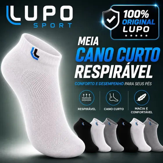 Pares Meia Lupo Sport Original Cano Curto Algodão Masculina Feminina Respirável Academia Caminhada Preto Branco Cinza