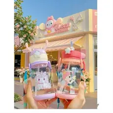 Garrafa De Alce Água Infantil Criança Portátil Com Canudo Desenho Fantasia Para Meninas ou Meninos 600ML