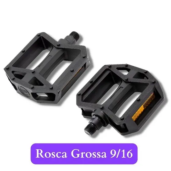 Pedal Bike Plataforma Nylon 9/16 Rosca Grossa Com Esfera Preto Com Refletor