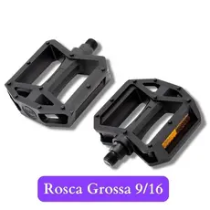 Pedal Bike Plataforma Nylon 9/16 Rosca Grossa Com Esfera Preto Com Refletor