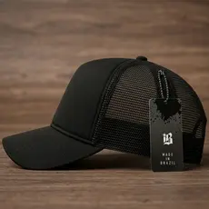 Boné Trucker Preto Liso Aba Curva Tela Regulável Estilo Casual Unissex