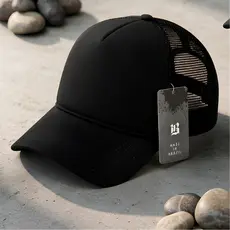 Boné Trucker Preto Tela Ajustável Aba Curva Liso Masculino Feminino