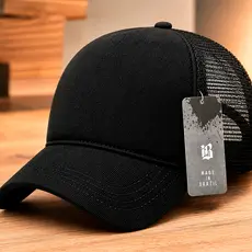 Boné Trucker Preto Liso Tela Ajustável Unissex Casual Personalizável