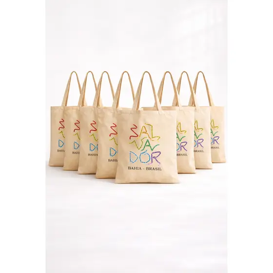 Kit 10 Ecobags Fitas Senhor do Bonfim Salvador Bahia | Bolsa Algodão Cru Reutilizável 38x40