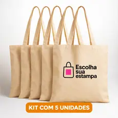 Kit 5 Ecobags Personalizadas | Bolsa Algodão Cru | Sua Estampa | Brinde, Evento, Lembrancinha