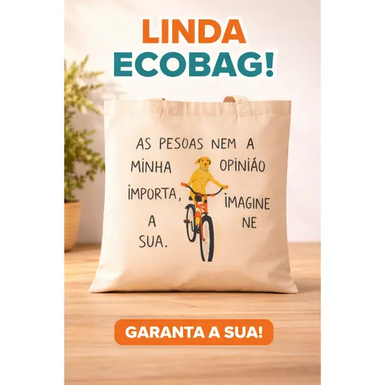 Bolsa Ecobag Estampada Cachorro Caramelo de Bicicleta | Bolsa Tote Sustentável Algodão Cru