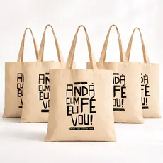 Kit com 5 Ecobags Personalizadas – Andá com Fé Eu Vou | Bolsa Algodão Cru | Ecobag Evangélica