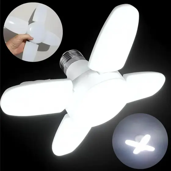 Lâmpada Bulbo LED Pétalas 28W Dobrável Ajustável Multi-Ângulos Luminária de 4 Folhas/Pás E27 Bivolt
