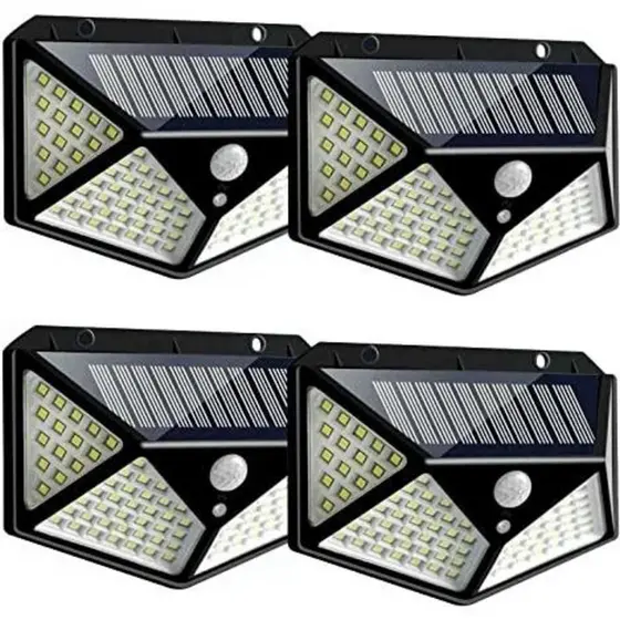 KIT1/4 Peças Luminária Solar De Parede Refletor 100 Led Sensor Presença Movimento Prova D' Água Com 3Funções Solar light