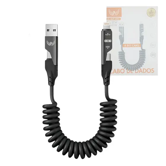 Cabo 4 em 1 (USB/2x TPC/Lightning) PD 27W / 65W / 1.5 metros Altomex AL-469-4IN1