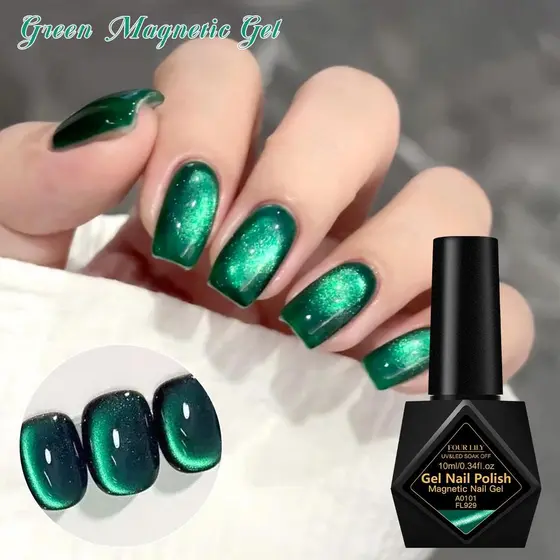 Quatro Lírio 10ml Verde Esmeralda Gel Magnético Esmalte Glitter Elegante E Nobre Grânulo De Vidro Olho De Gato Embeber U