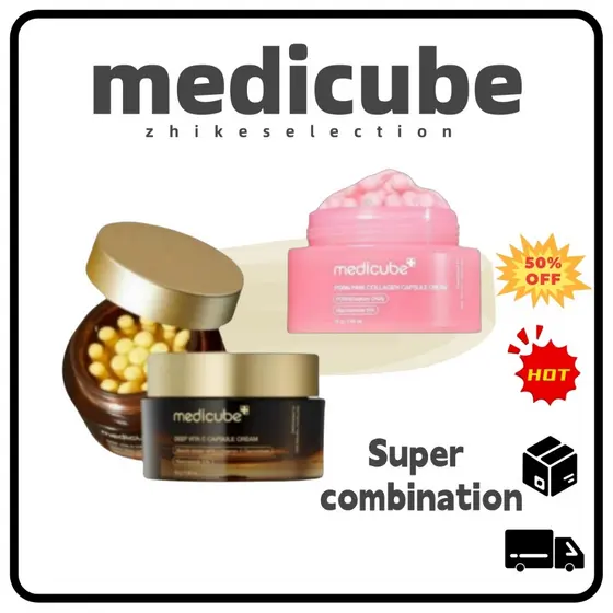 7.7 [Medicube] Coleção Cápsula Creme : Colágeno Rosa Deep Vita C E PDRN (55g) | Hidratante Facial Iluminador , Reafirman