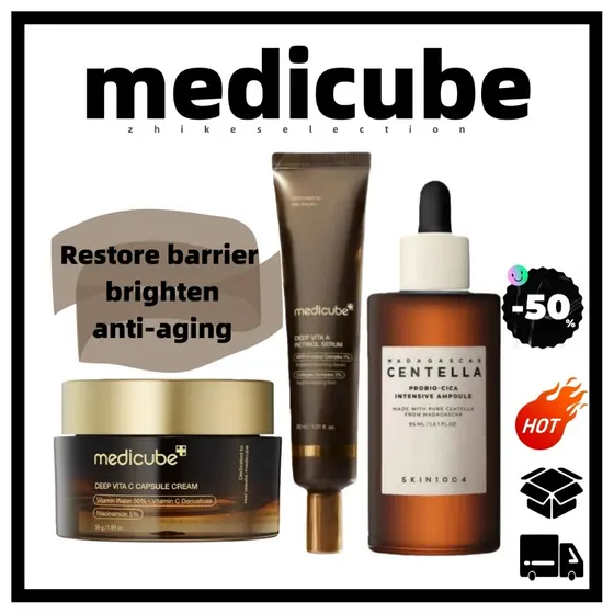 5.5 Creme medicube Deep Vita C + Soro Retinol + Ampola SKIN1004 Centella | Reparação De Barreira , Brilho E Antienvelhec