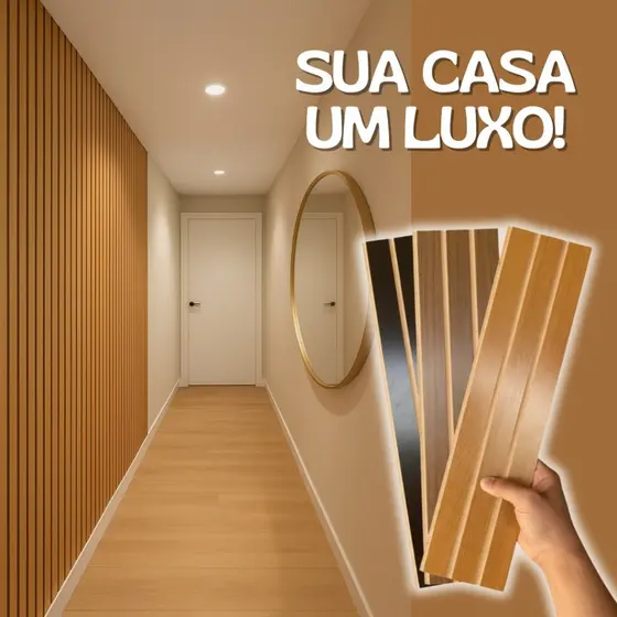 Kit Até 200 Placas Ripadas Revestimentos Painel Madeira MDF Premium 45x10 Escritório Quarto Sala Tv