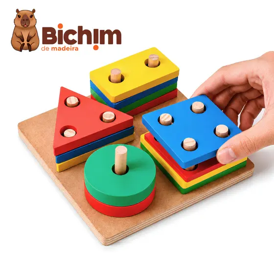 Prancha Encaixa Formas Geométricas Brinquedo Pedagógico Educativo Em Madeira Montessori Infantil Didático