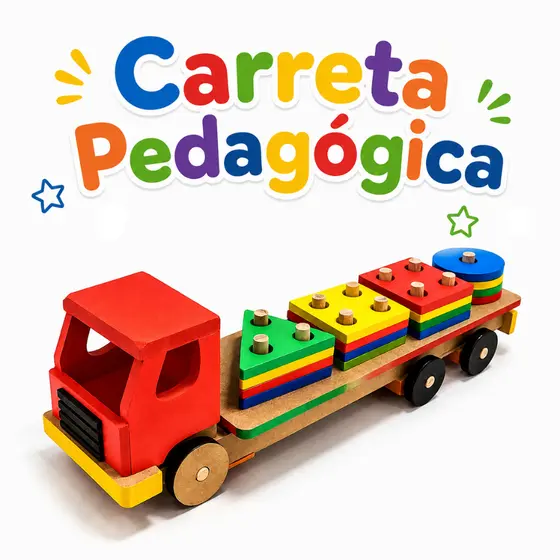 Brinquedo Pedagógico Carreta Prancha Em Montessori MDF Encaixe Formas Geométrica Educativo Para Crianças