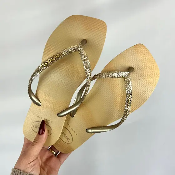 Chinelo Feminino Havaianas Dourado Square Glitter Original