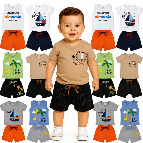 Roupa de Bebe Menino do P/M/G/01 | Conjunto Infantil Bebê Menino Verão Manga Curta Roupa de Bebê Sortido