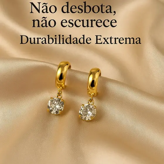 18K Não Escurece--Brinco Feminino 18K com Pedra Brilhante Premium