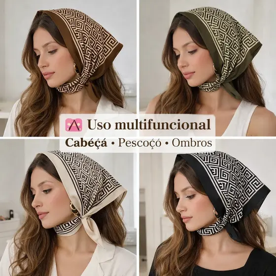 Lenço Feminino Elegante 90x90cm Leve Portátil Durável Pronta Entrega Não Deforma Fácil de Lavar
