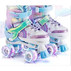 Patins Infantil Roller 4 Rodas ARCO ÍRIS Com Luz De LED E Glitter Modelo Premium+Promoção