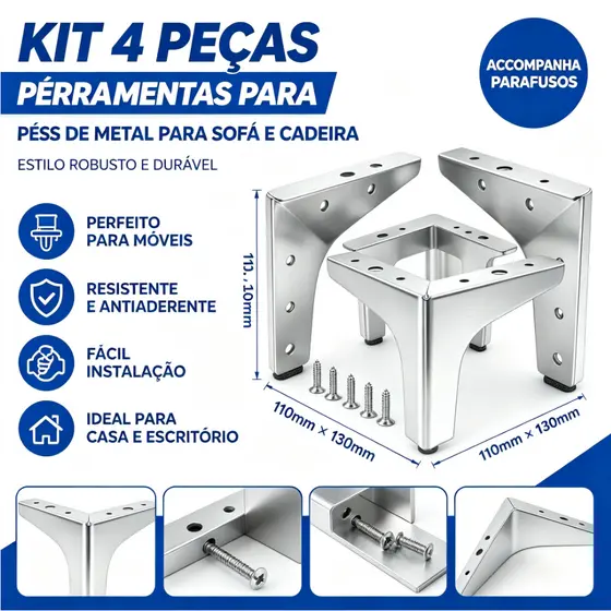 Suporte de canto prateado (conjunto de 4 peças): para sofá/prateleira reforçada para cadeira, suporte poderoso