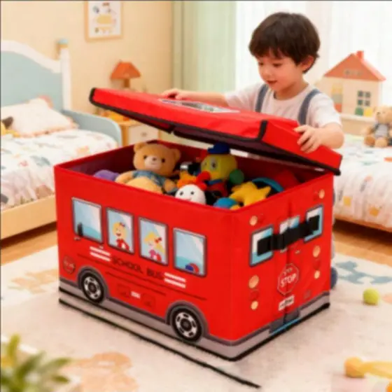 Caixa organizador dobrável fofo em design de carrinho, para roupas, brinquedos, livros e tecidos