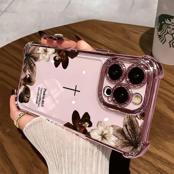 Capa De Telefone De Cristal Transparente Para IPhone 17 PRO MAX 16 15 14 13 12 11 Plus Flor Cruz À Prova De Queda Capinh