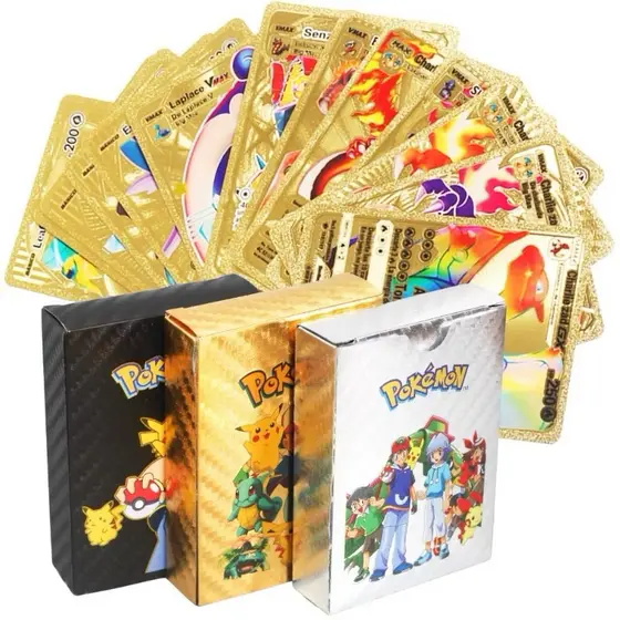 55 PCS Cartões Pokemon Metal Gold Vmax GX Energy Card Charizard Pikachu Coleção Rara Treinador De Batalha Lote Booster