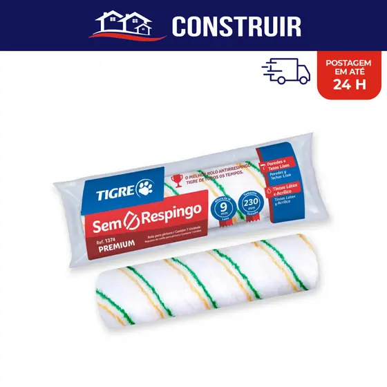 Rolo Lã Tigre 1374 Parede Teto Anti Respingo Tinta Acrílica Látex 23cm Antigotas Econômico Premium