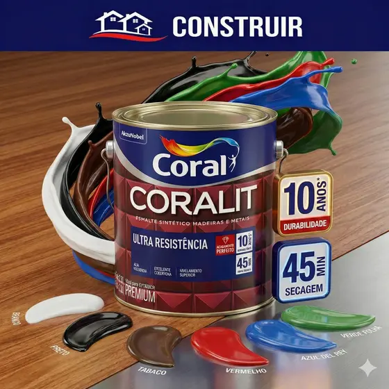 Tinta Esmalte Coral Coralit Ultra Resistência Madeiras e Metais - Brilho e Secagem Rápida 800ml