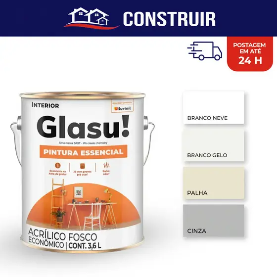 Tinta Acrílica Suvinil Glasu 3,6L Galão Pintura Essencial Interna Anti Mofo Cinza Branco Gelo Palha